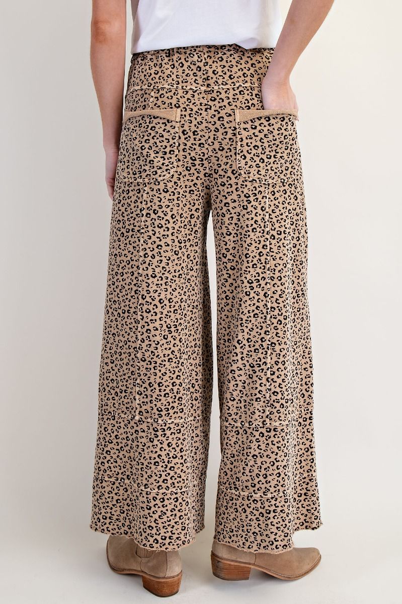 EASEL Animal Print Mineral Washed Terry Knit Lounge Cargos Camel PLUS PRETTY