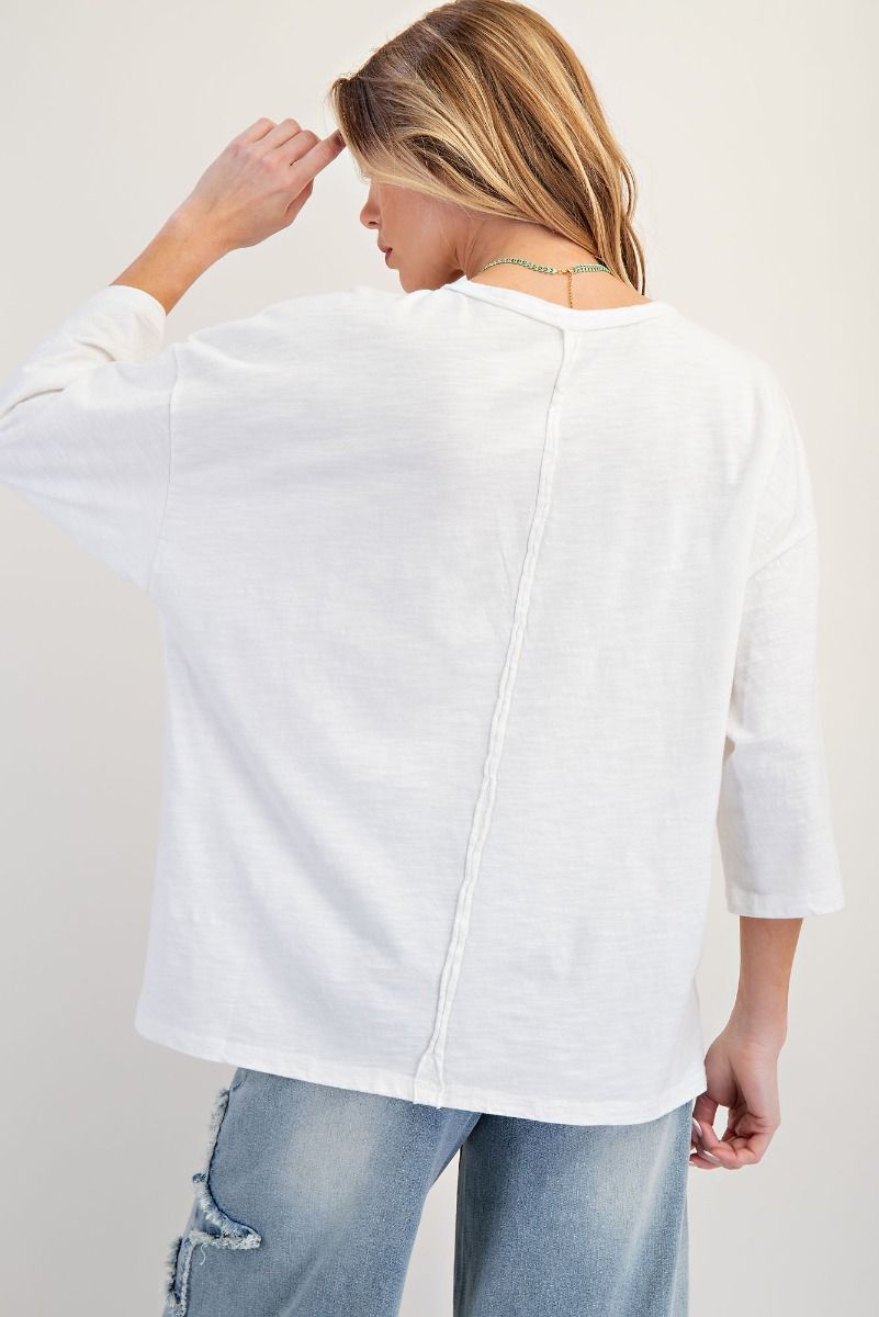EASEL Patchwork Mineral Washed Cotton Slub Knit Top White PLUS PRETTY