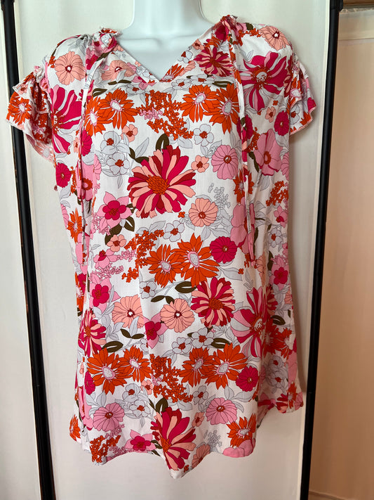 Flower Garden Flutter Sleeve Pink and Orange Top