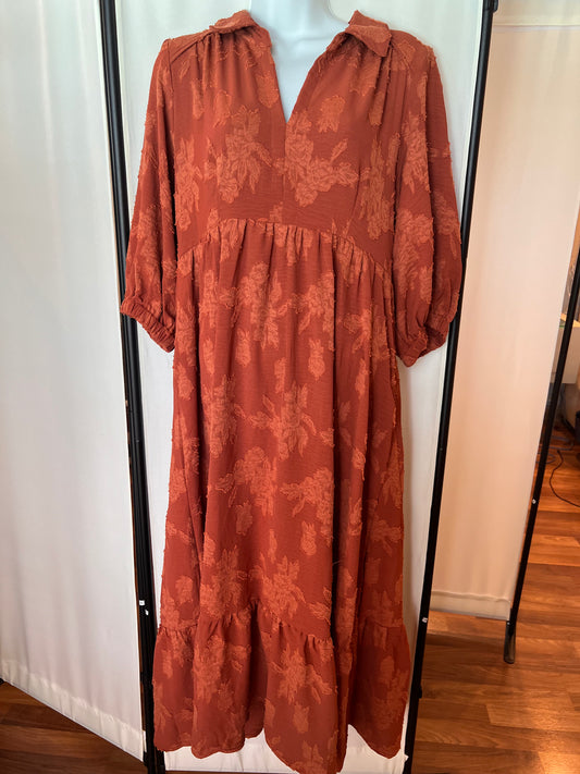 UMGEE Rust Floral Burnout Dress