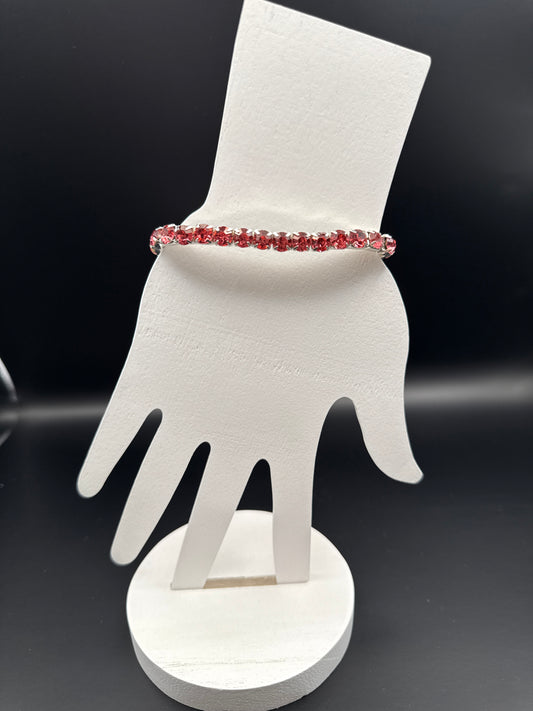 Single Row Dark Pink Crystal Bracelet Silver