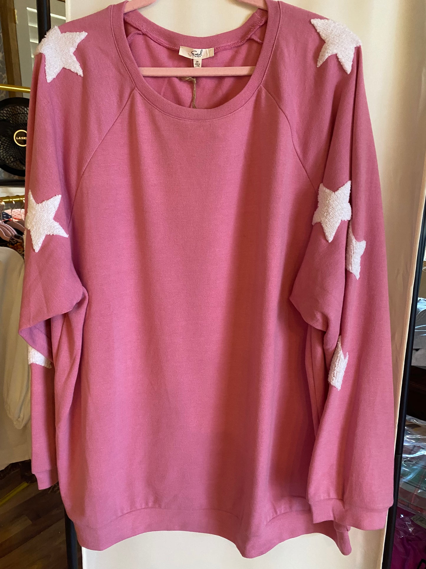 Pink sweatshirt with chenille stars in PLUS PRETTY SIZES