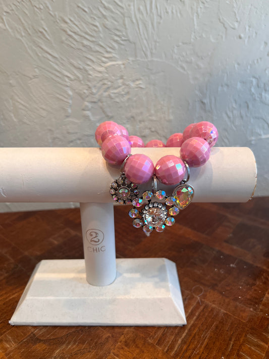 ALICE Pink Large Bead Bracelet with AB Stones