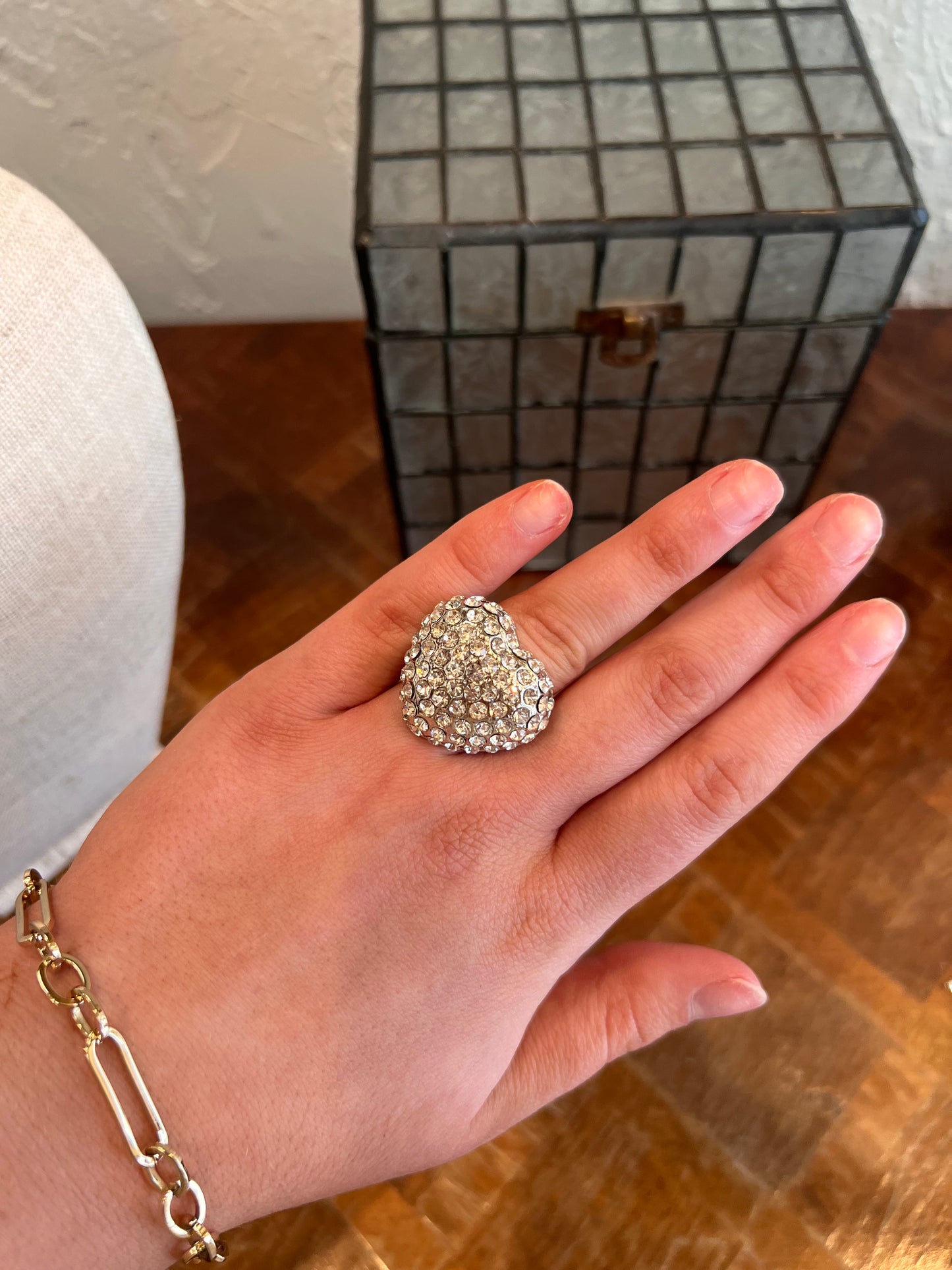 Crystal Heart Ring Silver