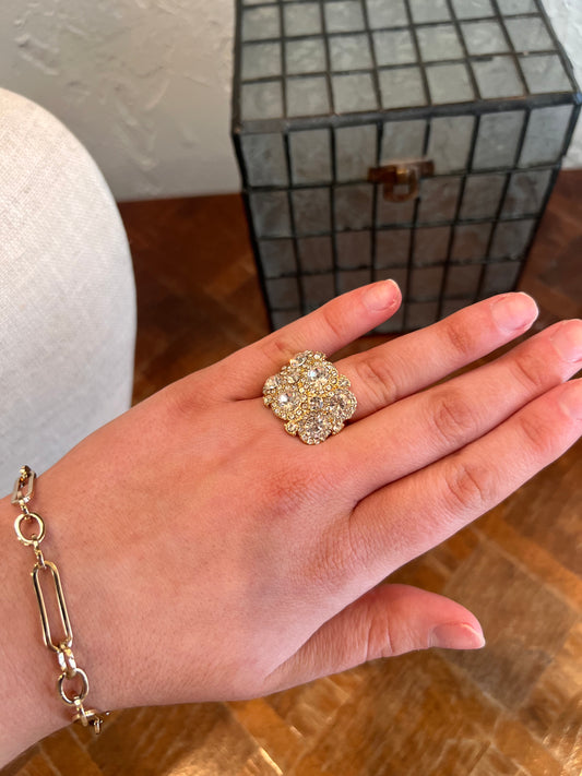 Large Gold Crystal Ring