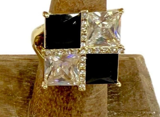 Checkered Stretchy Ring Silver / Gold
