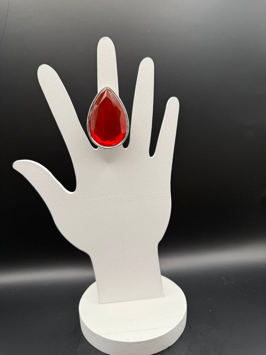 ALICE Pear Shaped Red Crystal Stretchy Ring