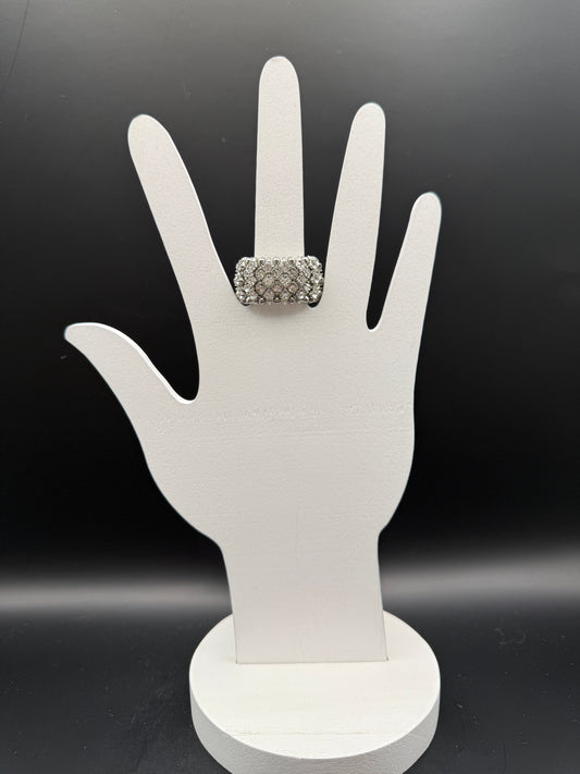 Large Crystal Channel Ring Silver