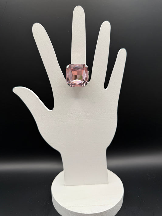Large Crystal Adjustable Ring Light Pink