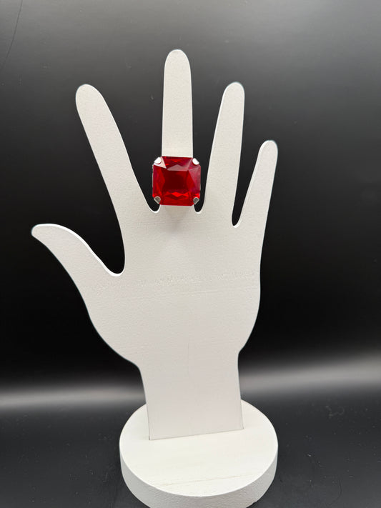 Large Crystal Adjustable Ring Red