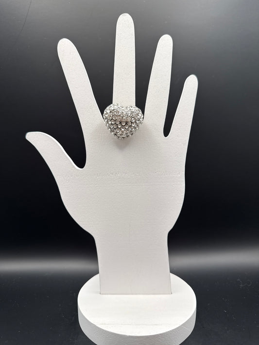 Crystal Heart Ring Silver