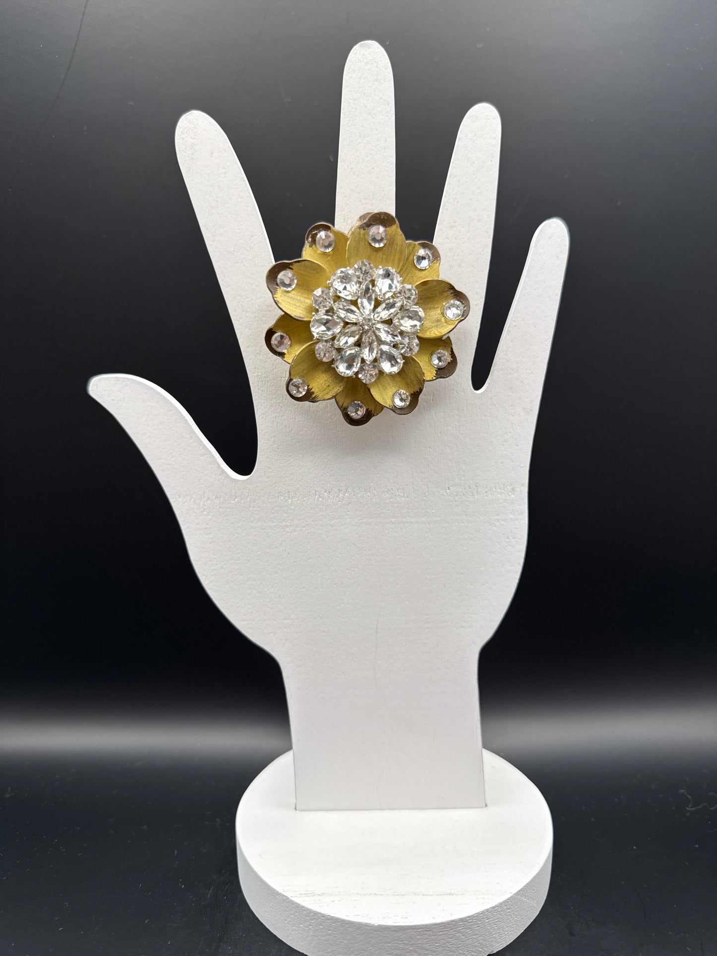 ALICE Hand Painted Pink Metal Flower with Crystal Ring
