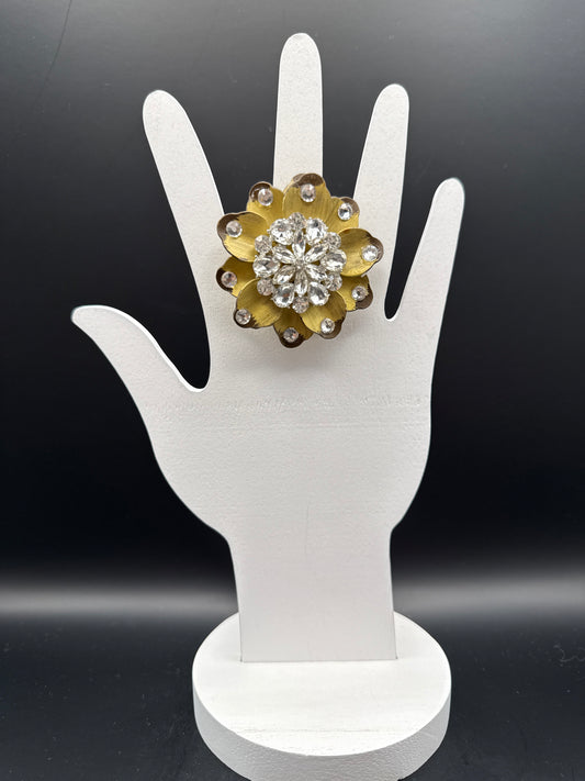 ALICE Hand Painted Pink Metal Flower with Crystal Ring