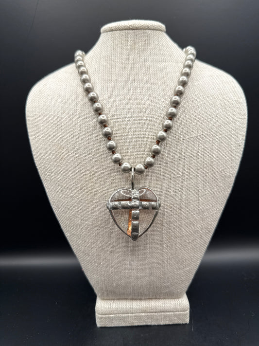 Hand Soldered Clear Heart Inspired Pearl Necklace