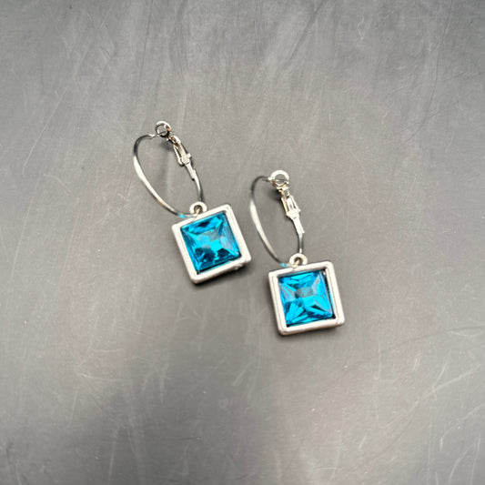 Square Blue Crystal Earrings