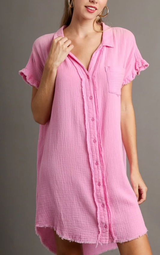 Pink cotton gauze shirt dress by Umgee