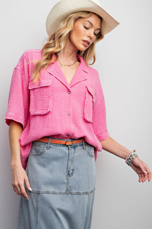 EASEL Mineral Washed Cotton Gauze Shirt