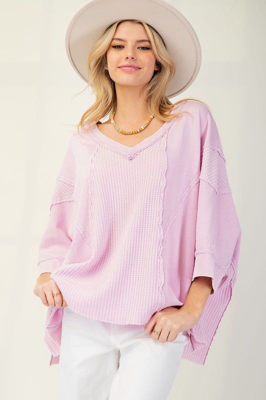 EASEL THERMAL MIX TERRY KNIT MINERAL WASHED TOP Plus Pretty